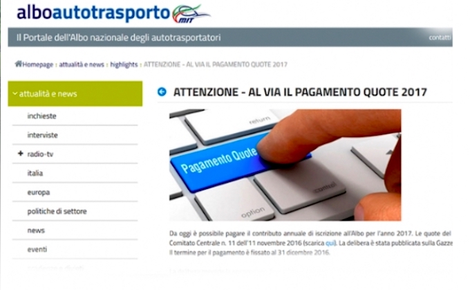 Albo Autotrasporto: le quote di iscrizione per il 2023 da versare entro fine anno